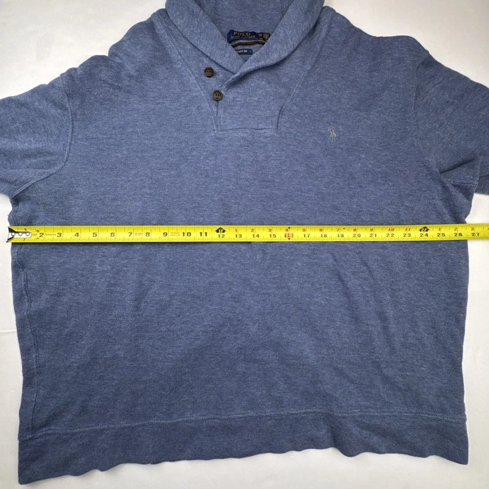Polo Ralph Lauren Mens Pullover‎ 1XB Blue Cotton Estate Rib Shawl Collar Sweater